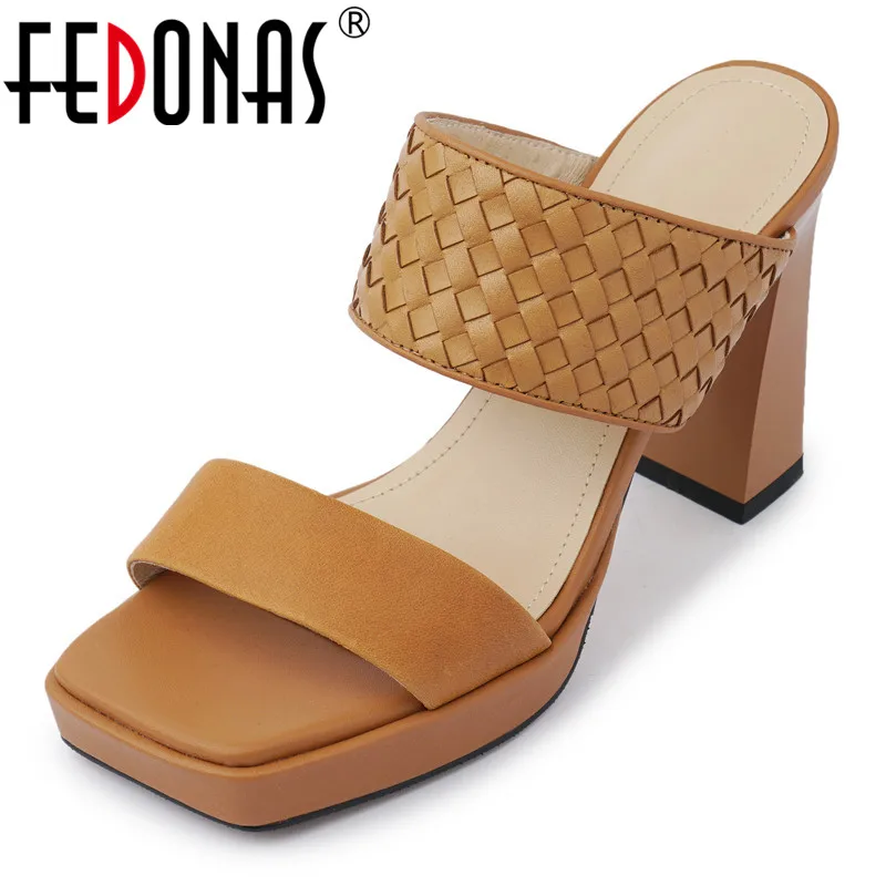 

FEDONAS Platform Shoes Woman Heels 2021 Fashion Genuine Leather High Heels Sandals For Women Summer Night Club Female Slipper