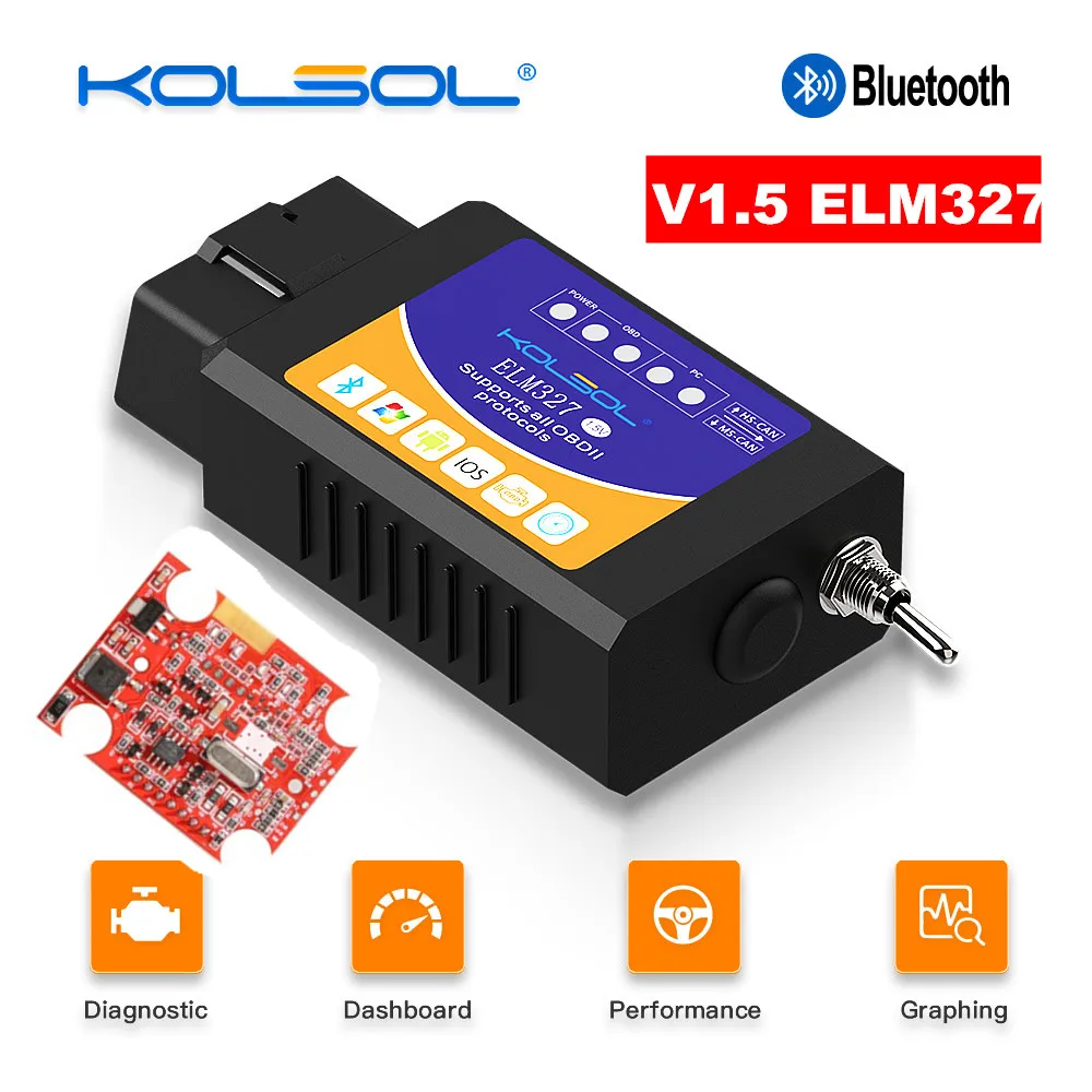 KOLSOL ELM327 Bluetooth OBD2 сканер V1.5 с переключателем модифицированный для Ford CH340 + 25K80 чип HS