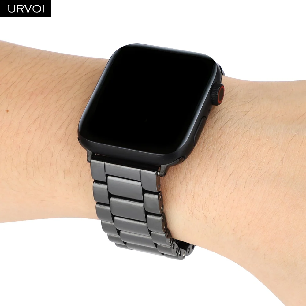 Браслет URVOI звеньевой для apple watch 6 SE 5 4 3 band полностью керамический Блестящий