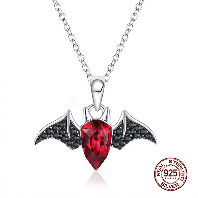 

Luxury New Necklace Bat Pendant Red Crystal Female Fine Jewelry Fashion Accessories Women Neck Chain High Quality Ornament