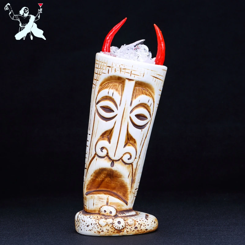 

530ml Tilt Body Skull Cup Hawaii Ceramic Tiki Mug Creative Porcelain Beer Wine Mug Cup Bar Tool