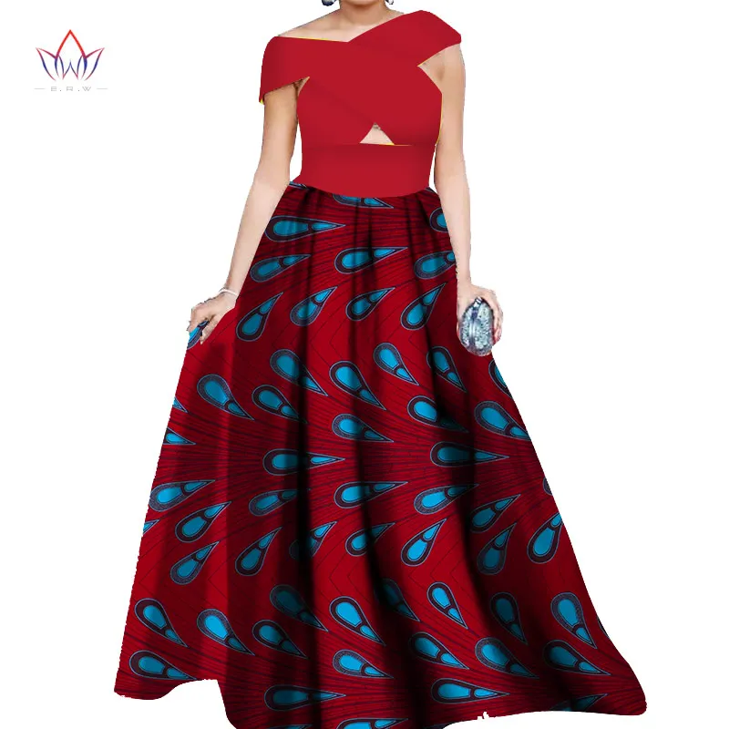 BRW Summer Dress Women African Ankara Fashions Women Dress Sleeveless Maxi Dress Head Scarf Dahiki African Print Dresses WY1244