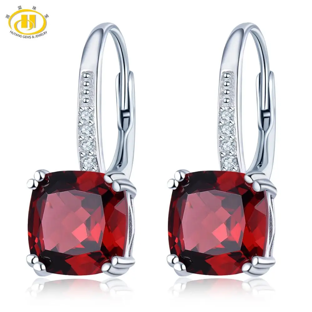 Hutang 5.86ct голубой топаз Женские Висячие серьги, натуральный драгоценный камень 925 пробы серебро изысканные Элегантные классические ювелирные изделия для подарка - Цвет камня: Garnet