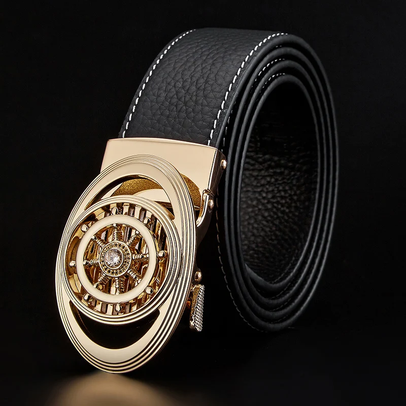 

Мужской ремень из воловьей кожи, черный ремень с автоматической пряжкой