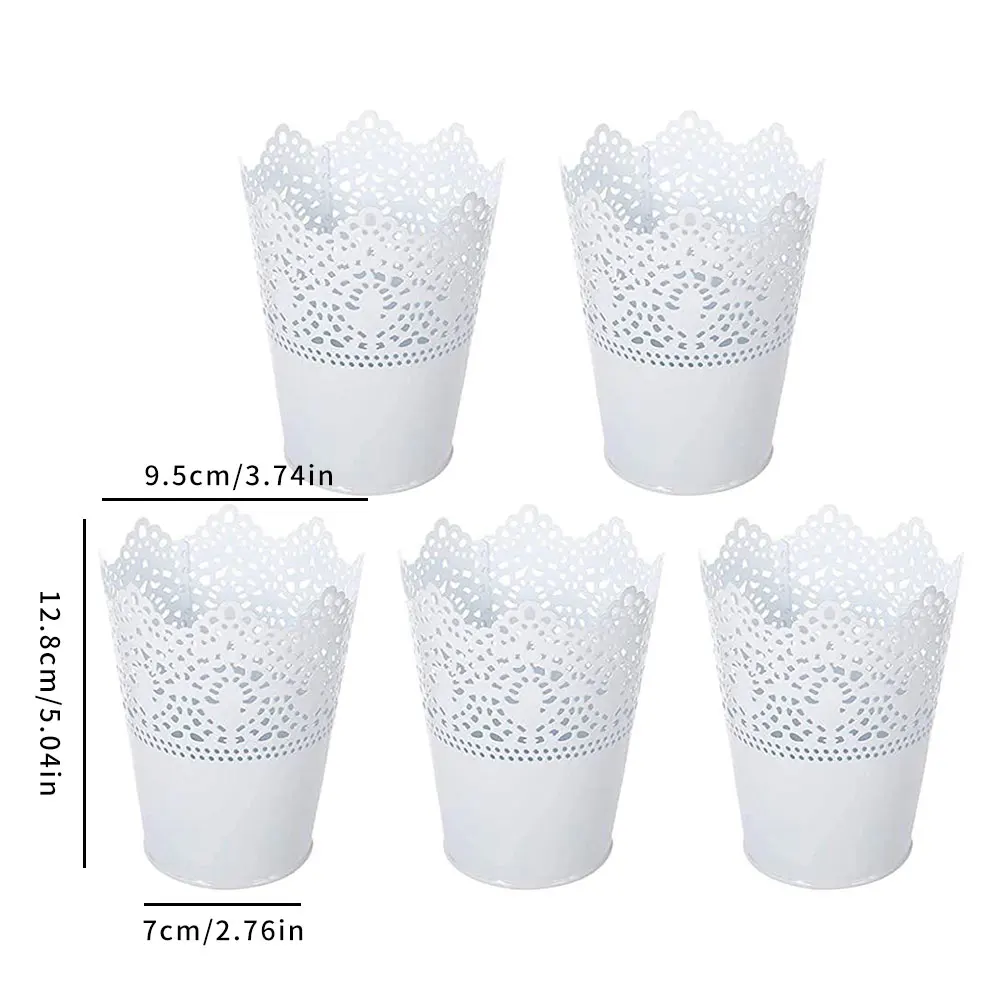 

5PCS Makeup Brush Holder Iron Cosmetic Flower Organiser Desktop Lace Hollow Bucket White Iron Cosmetic Organiser Storage Bucket