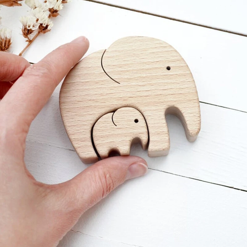 

Newly Elephant Mother And Child Mother's Day Gift Wooden Ornament Desktop Decor MK