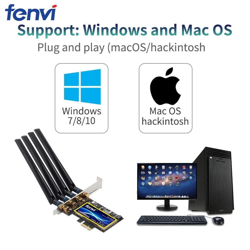 Адаптер Fenvi T919 BCM94360CD PCIe 1750 Мбит/с Wi-Fi карта MacOS Hackintosh Airdrop Handoff 802.11ac двухдиапазонный