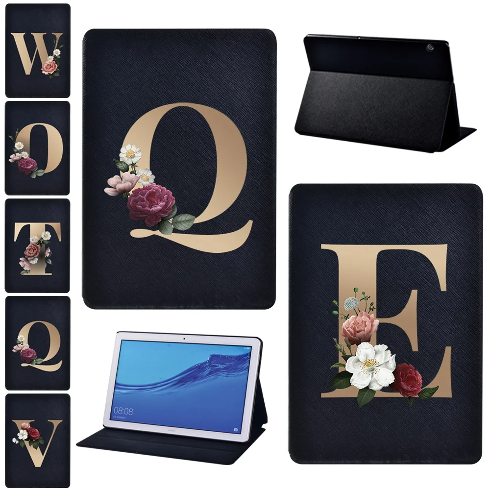 

Tablet Folding Stand Case for Huawei MediaPad T3 8.0"/ T3 10 9.6"/T5 10 10.1" Gold Letter Print Pattern Series Cover+Free Stylus