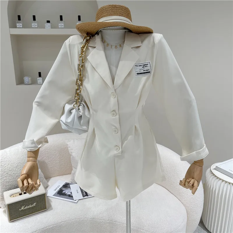 

Niche Design Women's Spring Summer 2021 Fashion Lapel Long Sleeve Breasted Lettered Suit Jumpsuit