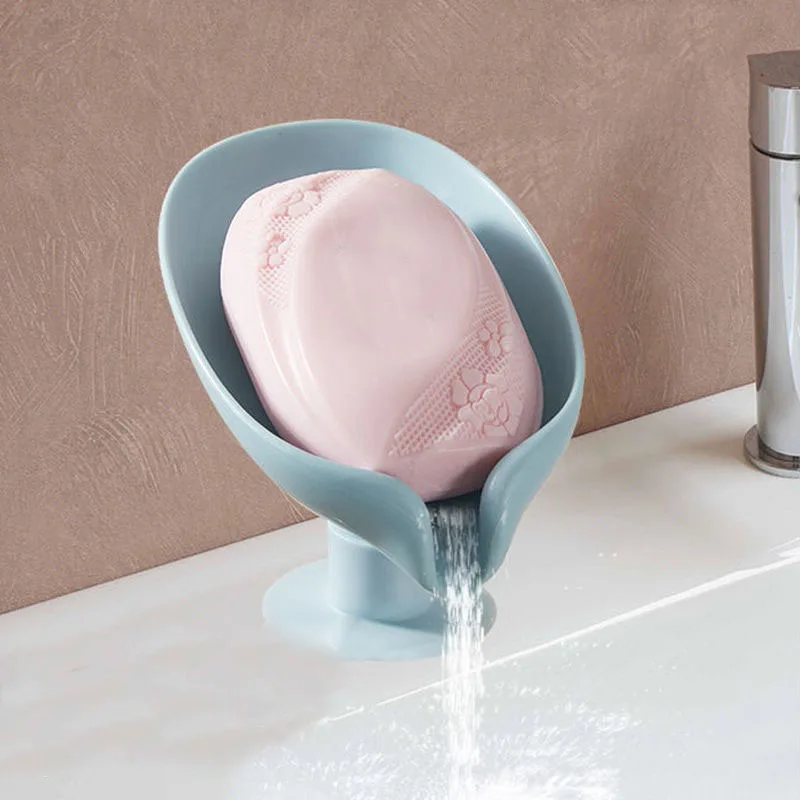 

Leaf Shape Soap Box Holder Leaky Water Storage Rack Suction Cup Hole Free Bathroom Shower Tray