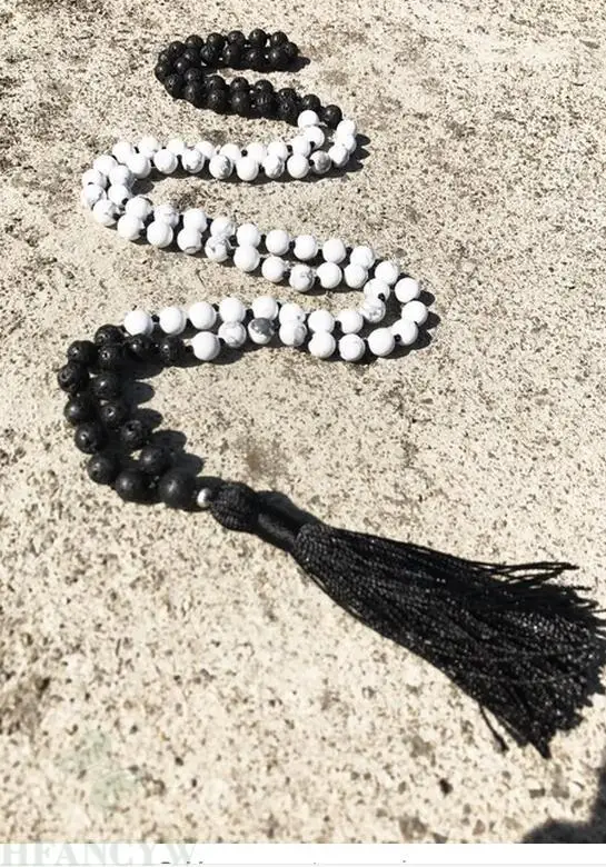 

8mm Natural black Lava Howlite Gemstone 108 Beads Mala Necklace Chakas energy Meditation Unisex chain Gemstone Bless