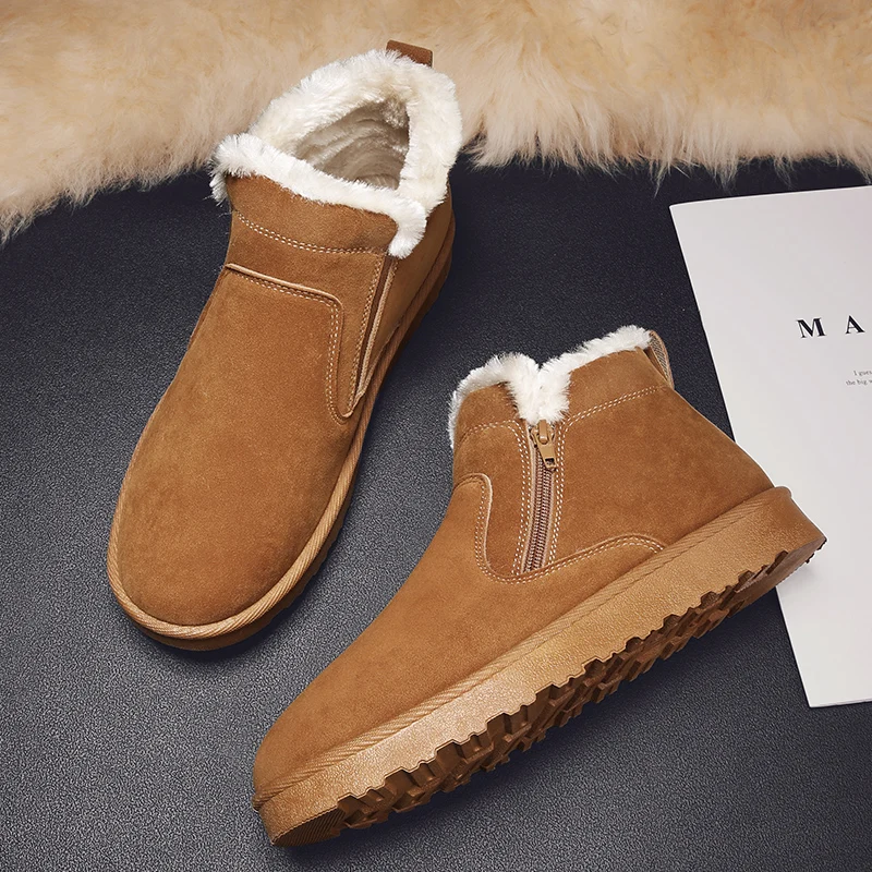 

Мужские зимние ботинки, зимние меховые теплые короткие ботильоны, замшевые удобные кроссовки, мужская уличная повседневная обувь, комплект...