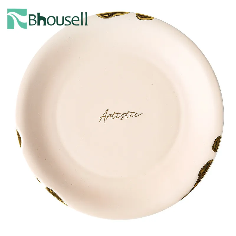 

Scandinavian Light Luxury Gold Rim Ceramic Dinner Plate Tableware Decorative Display Salad Snack Plate Kitchen Accessories