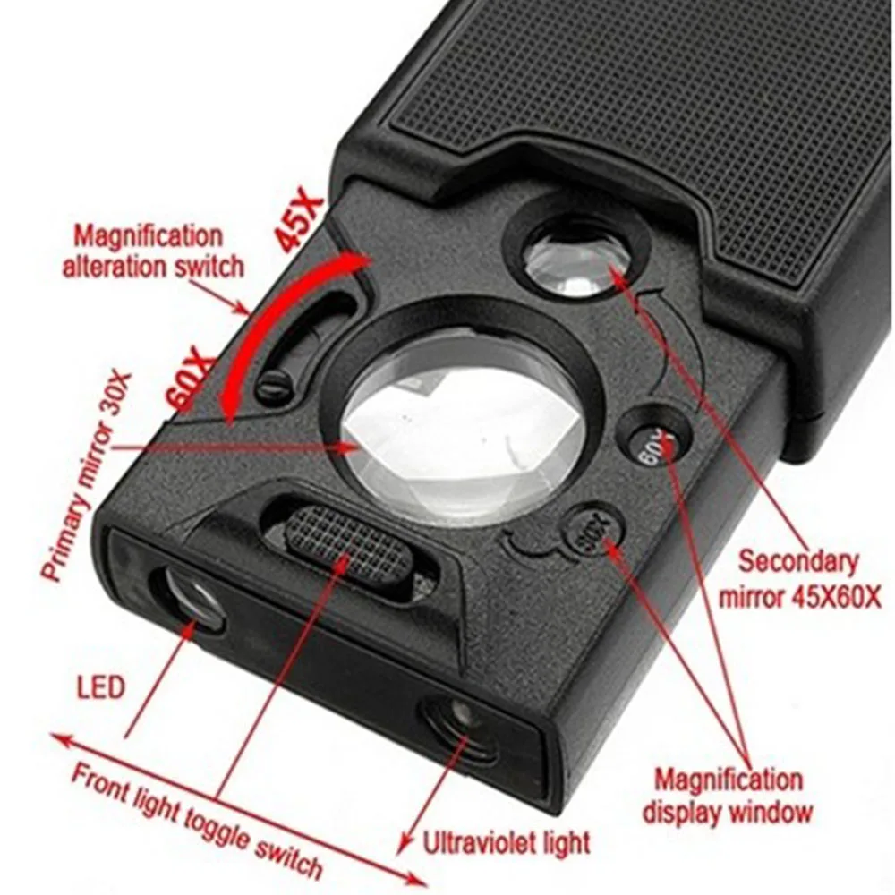 

Fashion 45x Loop Jewelers Lighted LED Glass Loupe Magnifying Wish 60x UV Magnifier 30x