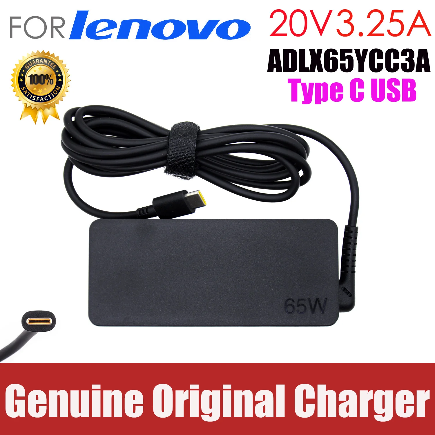 

Original 65W 20V 3.25A TypeC USB AC Adapter Laptop Charger for Lenovo ThinkPad E470 E480 E490 E495 E580 E590 GaN L380 L390 P51s