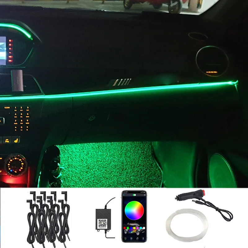 

Car EL Neon Strip Light With 12V Optical Fiber Bar Car Ambient Light Sound Control Light RGB LED Decorative Auto Atmosphere Lamp
