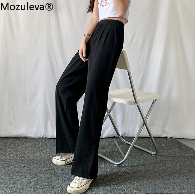 

Mozuleva Loose Straight Trousers Female Causal Side Split High Waist Women Suit Pants 2021 Spring Summer Ladies Solid Pantalon