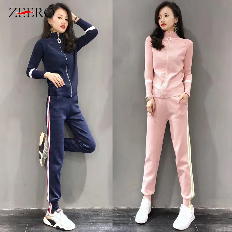 Модный женский вязаный комплект из двух предметов трикотажная куртка с