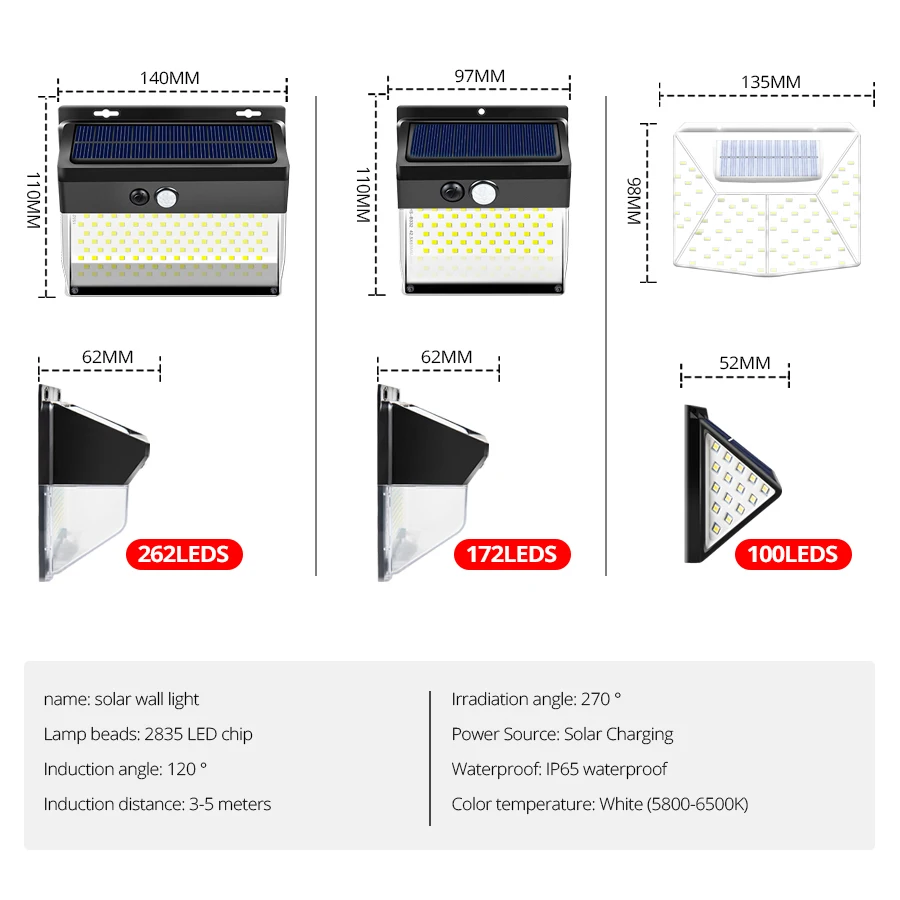 

262LEDS Garden Lamp Solar Waterproof Street Garland Light Solar Lamp PIR Motion Sensor Sunlight Security Solar Battery Lantern