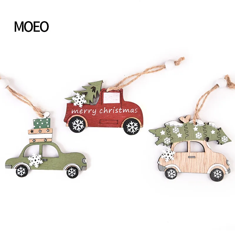 

Christmas wooden decoration pendant creative Christmas car deer Christmas tree pendant carved wood chips christmas accessories