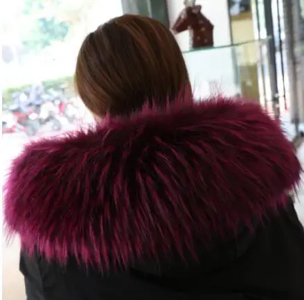 purple jacquard plus Осенне-зимний женский супер большой искусственный воротник, шапка из лисьего меха, большой воротник из меха енота, воротник с капюшоном, шарф-накидка, 80 см, tb001 - Цвет: purple jacquard plus
