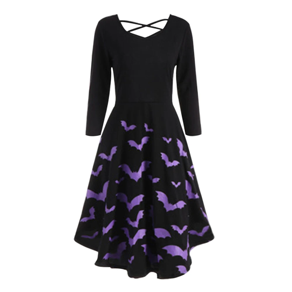PUIMENTIUA готическое Платье с принтом на Хэллоуин женское винтажное платье круглым