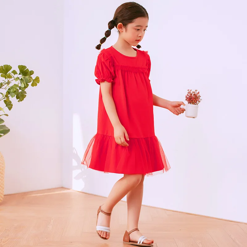 Summer Girls Princess Dress Kids Mesh Patchwork Dresses Children Cute Red Party Frocks Big Girl Vestidos 4 6 8 10 12 | Детская одежда и
