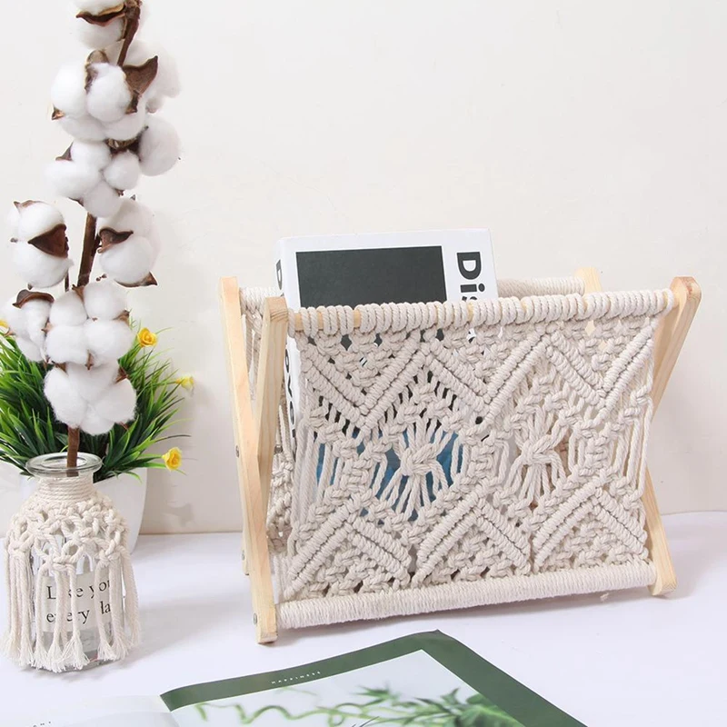 

Nordic Cotton Rope Woven Storage Rack Magazine Rack Creative Desktop Magazine Rack Floor Rack