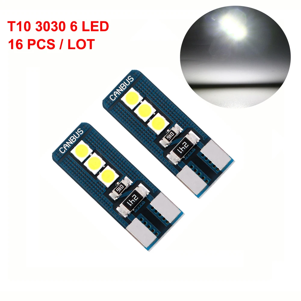 Автомобильные светодиодные лампы T10 3030 6SMD W5W автомобильные Сменные 194 168 Led для