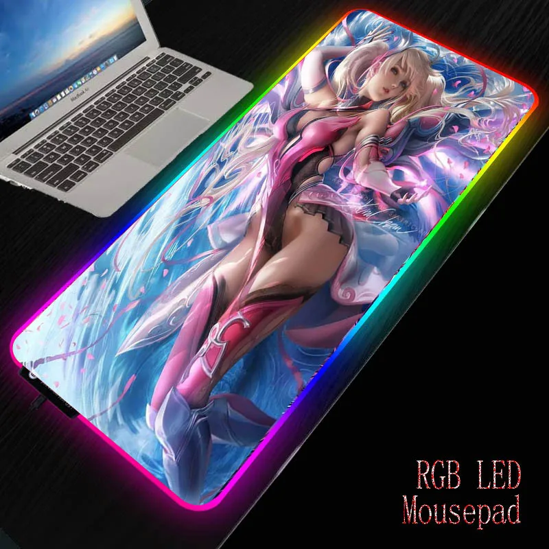 

XGZ Sexy Anime Girl Gaming RGB Gamer Large Mousepad LED Lighting USB Keyboard Colorful Desk Pad Mice Mat for PC Laptop Desktop