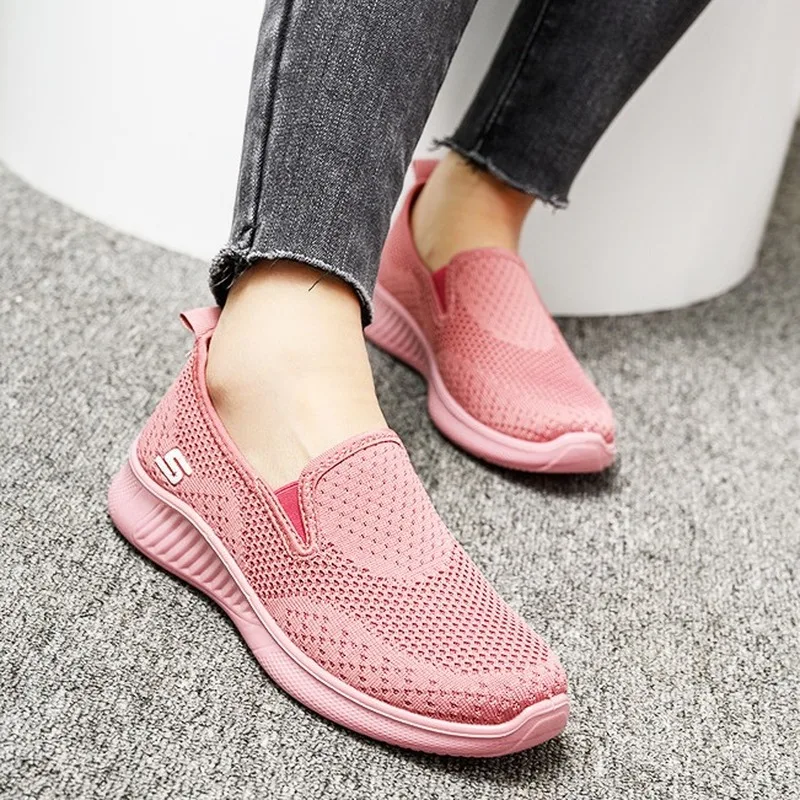 

Женские кроссовки, новинка 2021, дышащая сетчатая женская повседневная обувь, слипоны, розовые кроссовки, теннисная обувь, женская обувь
