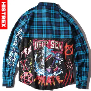 Мужская рубашка с длинным рукавом, из натурального хлопка, в стиле хип-хоп