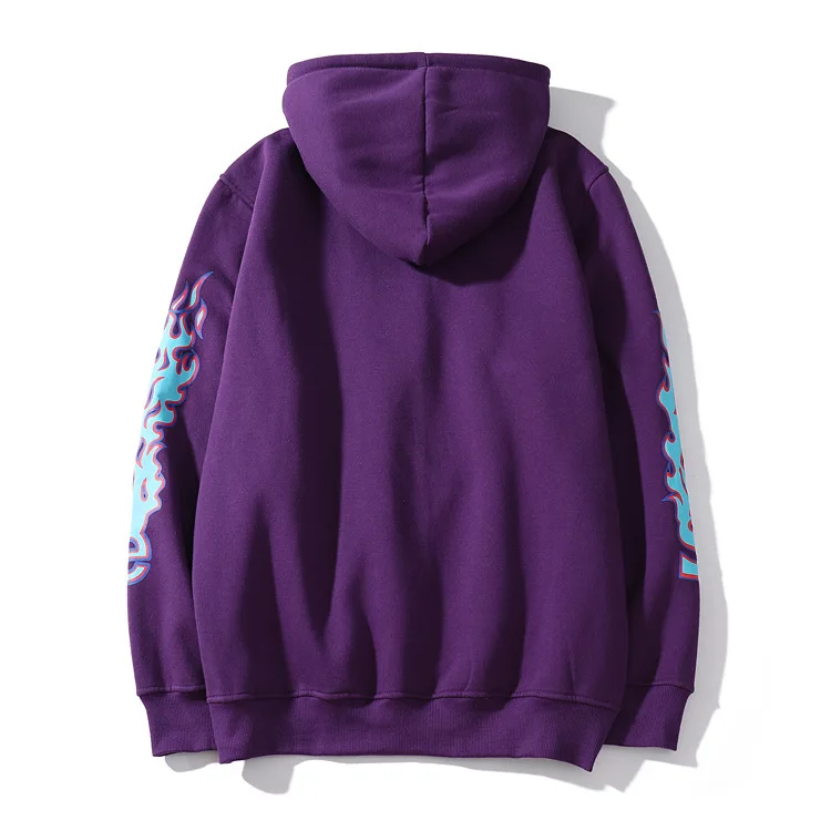 Autumn And Winter New Blue Color Flame Kylin Arm Printed Men's Women's plus Velvet Hooded Coat Thick Underwear Hoodie Fashion