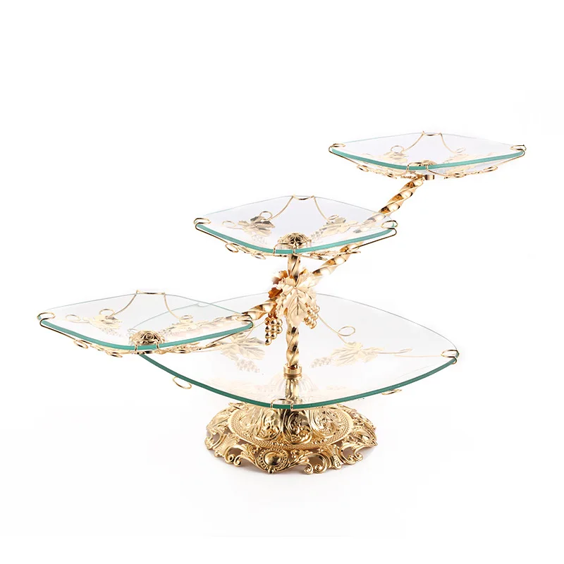 

2020 new European tempered glass pastry fruit tray living room decoration hotel decoration glass tray cake stand food tray