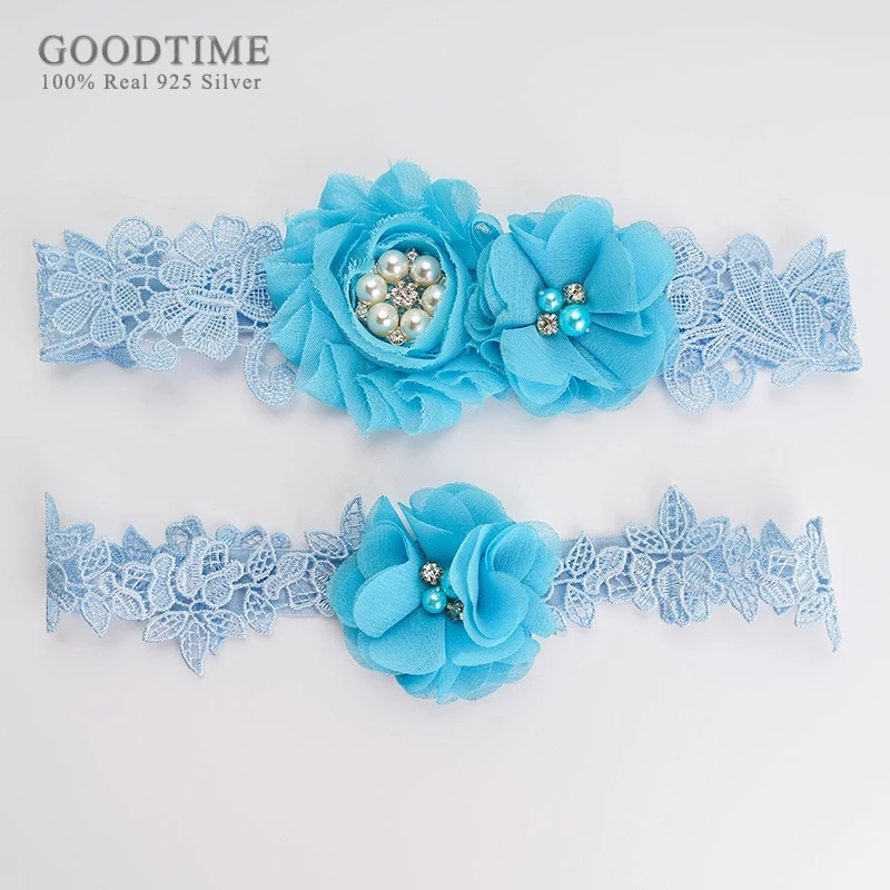 Модные свадебные подвязки с голубыми цветами кружевные сексуальные эластичные