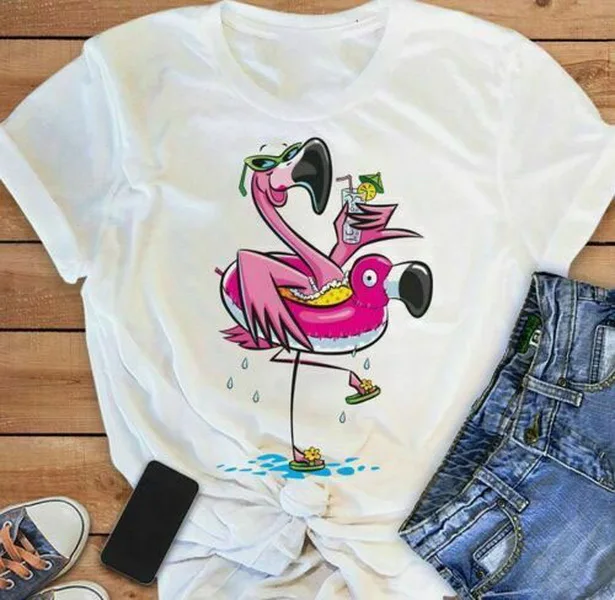 Фламинго питьевой лимонный сок Мужская футболка белый хлопок Made Сделано в США