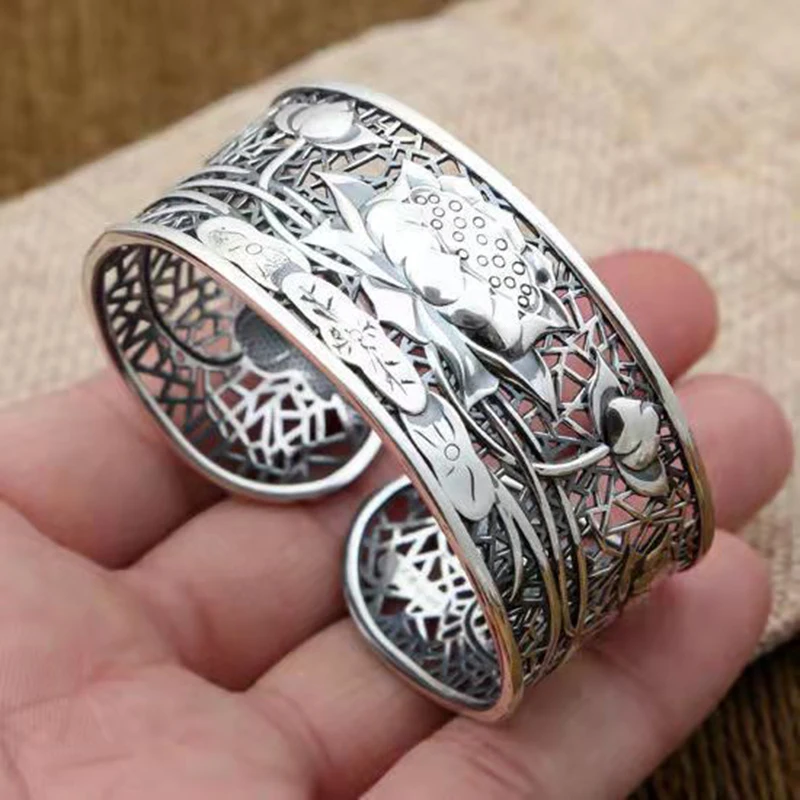 Новый Ретро Браслет в этническом стиле старый супер широкий полый браслет для