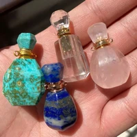 1pcs natural stone perfume bottle essential oil diffuser charms connectors rose quartzs lapis lazuli fit necklace accessories