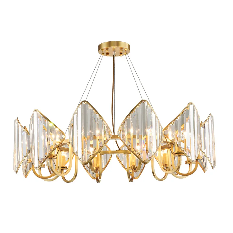 

H65 Brass Chandeliers For Living Room Luxury K9 Crystal Light Fixture Postmodern Villa Home Lighting Decoration Free Shipping