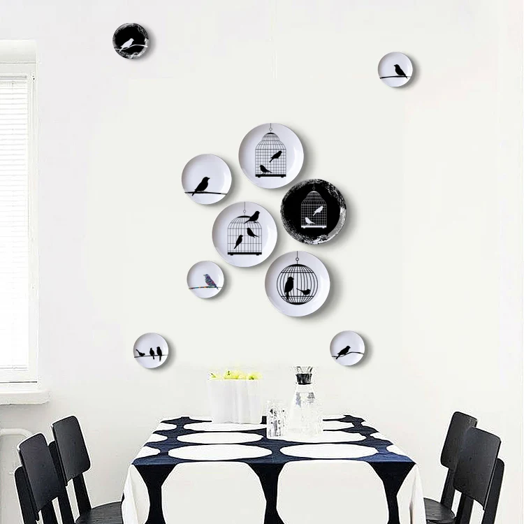 Black and white bird ceramic hanging plate wall decorative dish home decor crafts room decoration | Дом и сад