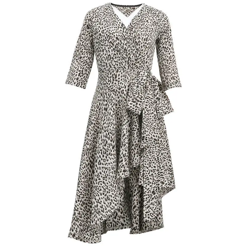 

Lady dress 2021 new summer dress leopard print temperament slim irregular skirt