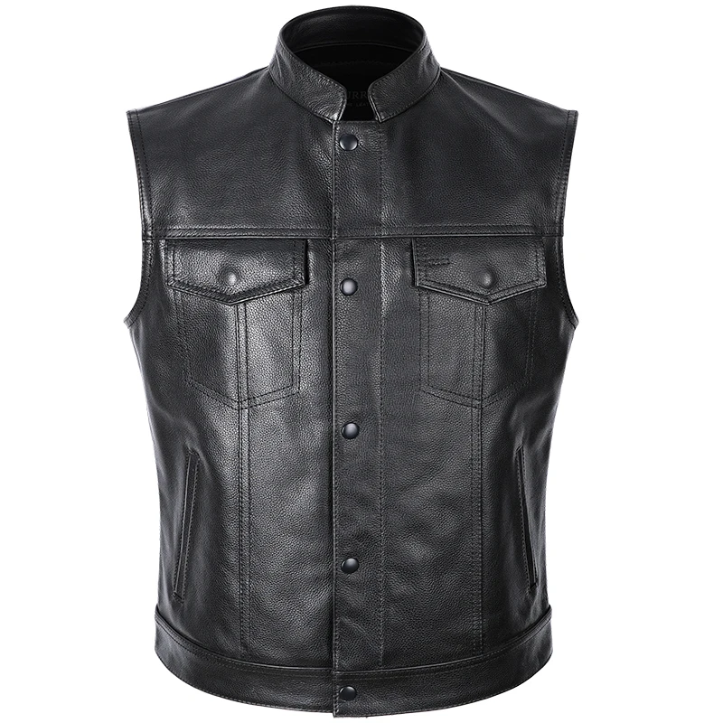 

2021 Sons of Anarchy Classical Motorcycle Biker Leather Vest Men Genuine Leather Sleeveless Jackets REAL Cowhide Motorcade Vest