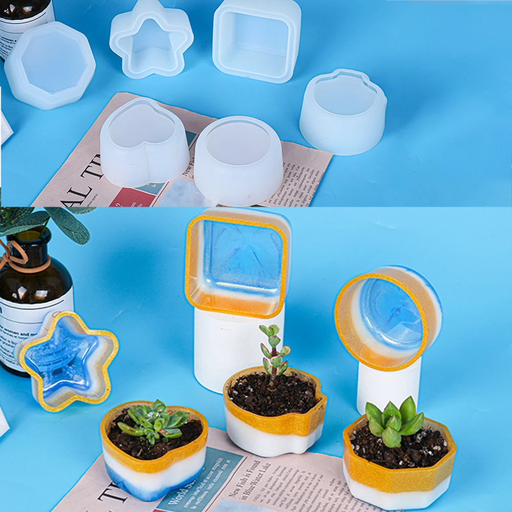 DIY цветочный горшок бетон силиконовая форма для суккулентов Звезда Сердце
