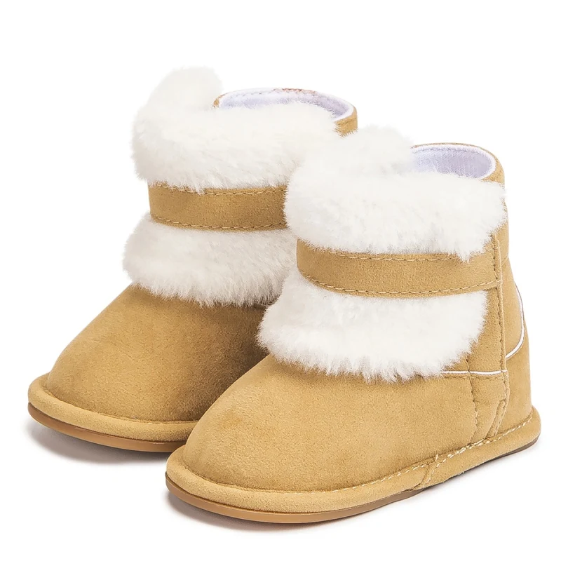 Зимняя обувь для маленьких мальчиков и девочек, мягкая подошва, пушистая отделка, первая обувь для малышей, плюшевая подкладка, флисовые бот...