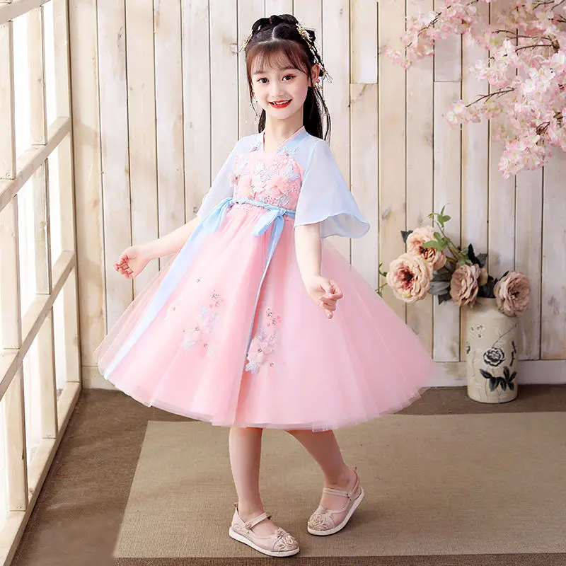 

Hanfu girls spring and autumn children's ancient costume super fairy skirt dress little girl cherry blossom princess Chinese sty