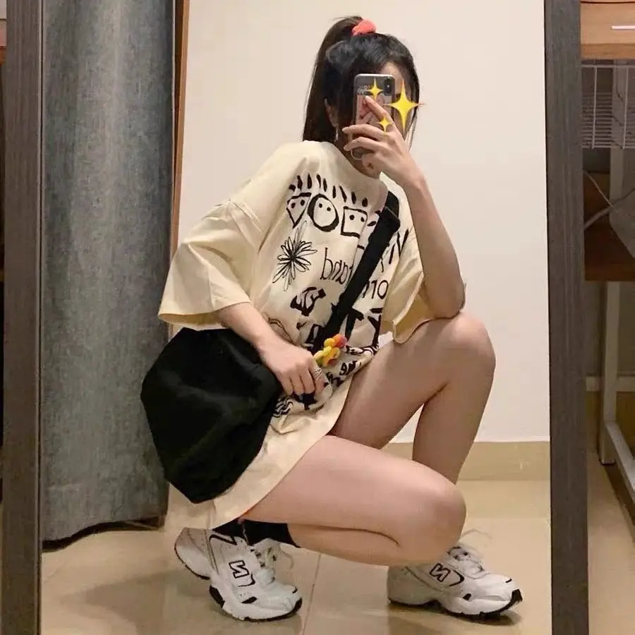 

T-shirts for Women Cotton Short Sleeves Pink Print Top Tees Ladies Cartoon T Shirts Female Summer Casual T-shirt Oversized