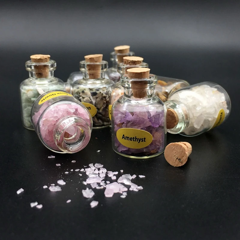 

9Pcs Mini Gemstone Bottles Natural Gemstone Gravel Bottle Irrgular Crystal Chips for Reiki Healing