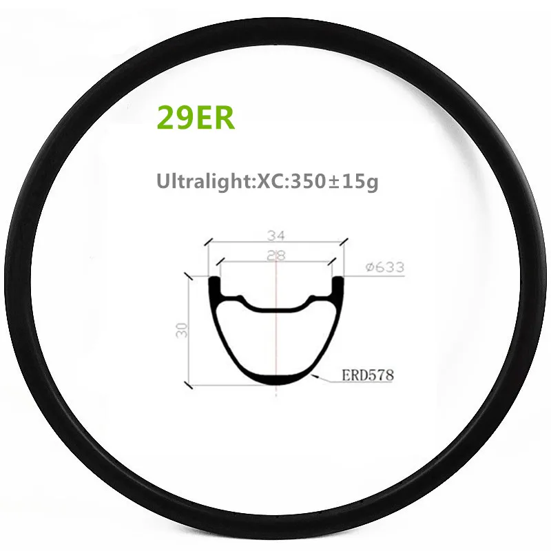 

350g Ultralight 29er carbon mtb disc rim XC 34x30mm UD matte/glossy mountain bicycle wheel carbon rim 24H 28H 32H 36H