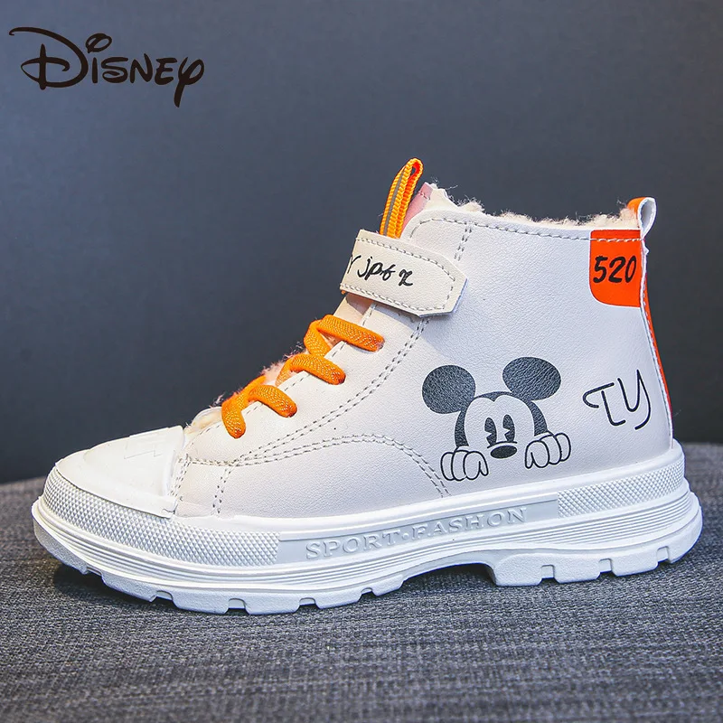 

Детские повседневные ботинки Disney для мальчиков и девочек, нескользящая Мягкая подошва и толстые теплые сапоги с Микки и Минни, из мультфиль...