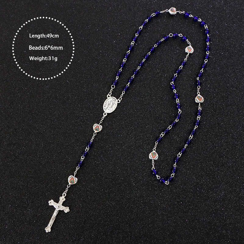 Коми 6 мм королевские синие стеклянные бусины крест длинные ожерелья с